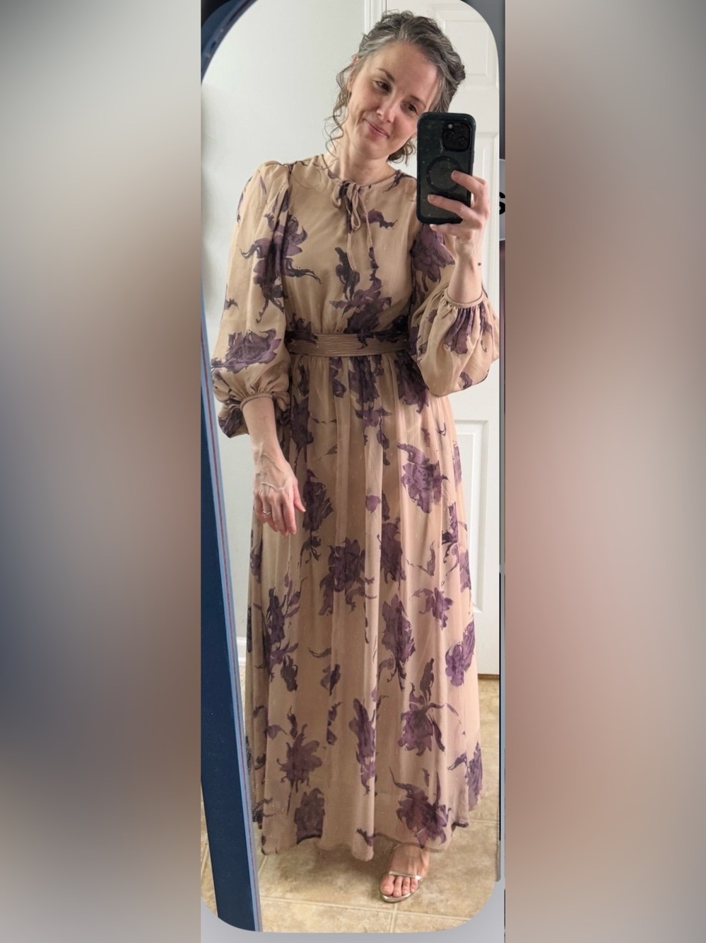 Dainty Jewells XS Women’s Beige Floral Maxi Dress with Purple Print